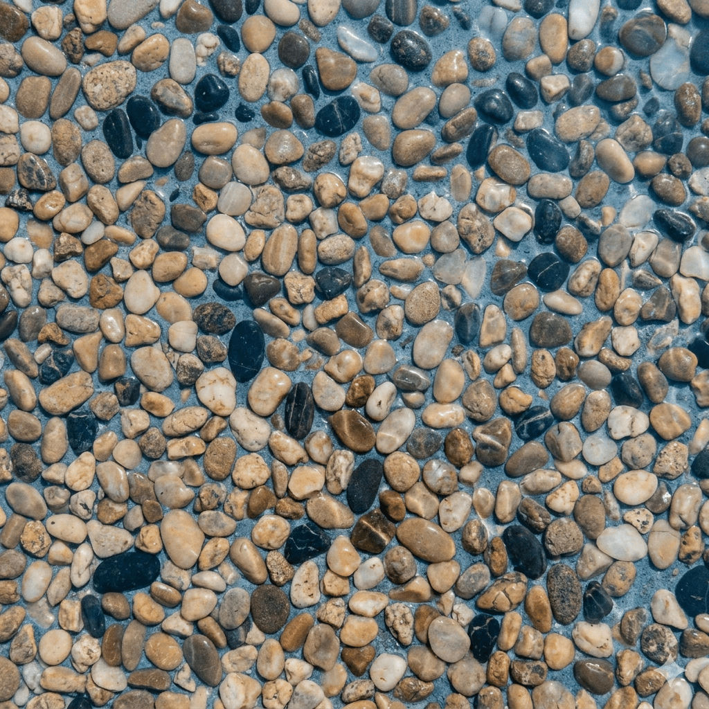 Pebble aggregate pool interior finish close-up