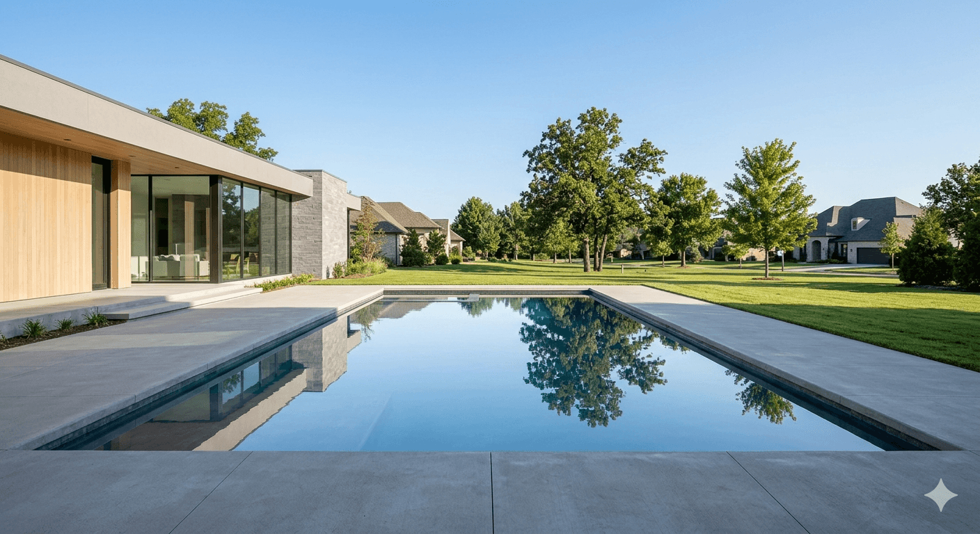Geometric rectangular pool with modern decking