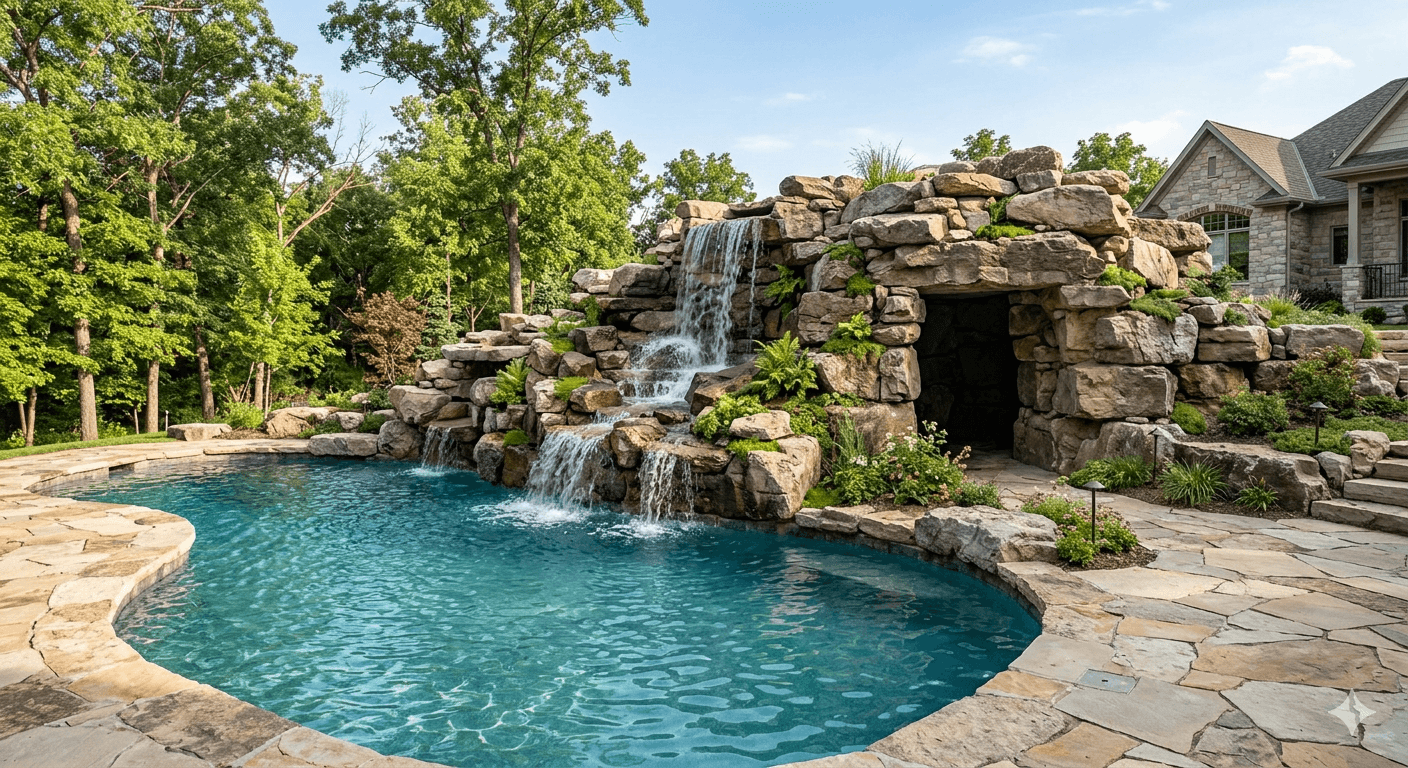 Rock Grotto Waterfall — Water Features by Clearwater Pool & Spa in Bixby, Oklahoma